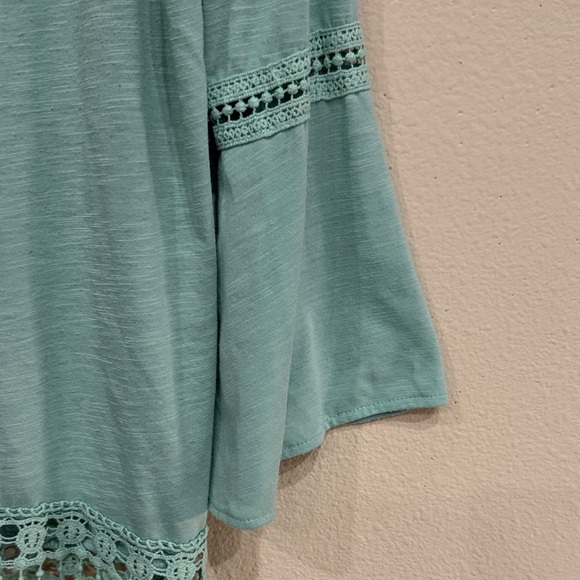 New Directions Teal Lace Fringe Blouse With Wide Sleeve Toward Hand Size M - Picture 5 of 11